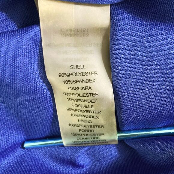 Vince Camuto Fit & Flare Dress Size 12 Blue Lace Mock Neck Scalloped Hem Pockets - Picture 4 of 4